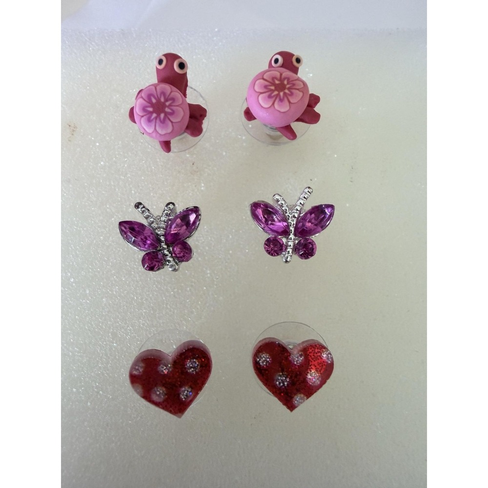 Butterfly Turtle Heart Stud Earrings Set Kids Multicolor Pink Red Purple Cute